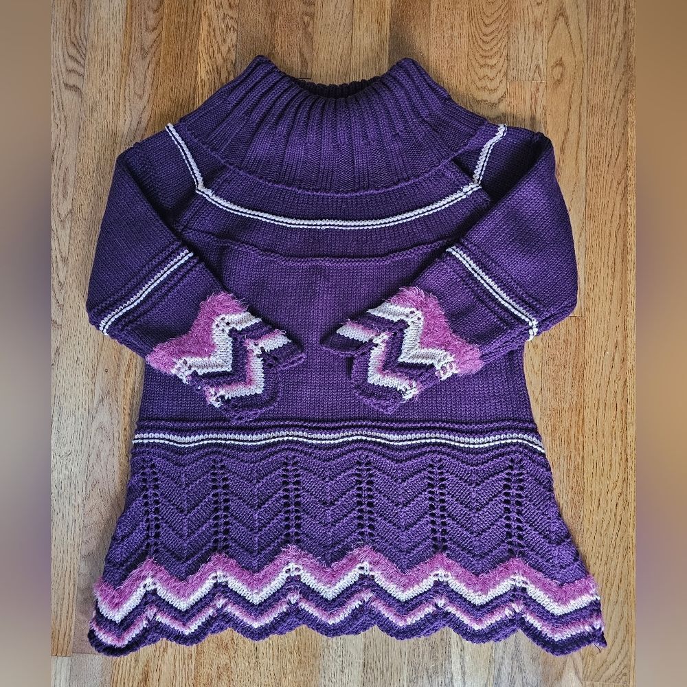 Y2K Roaman's Purple Chunky Knit Cowl Neck Sweater Tunic Dress Size M 14/16